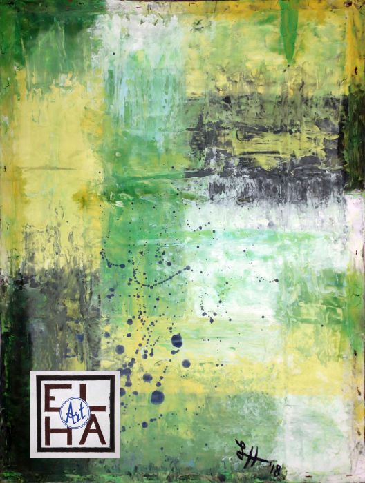 Abstrakte Kunst "Muster" in Grün, Gelb und Schwarz/Weiß